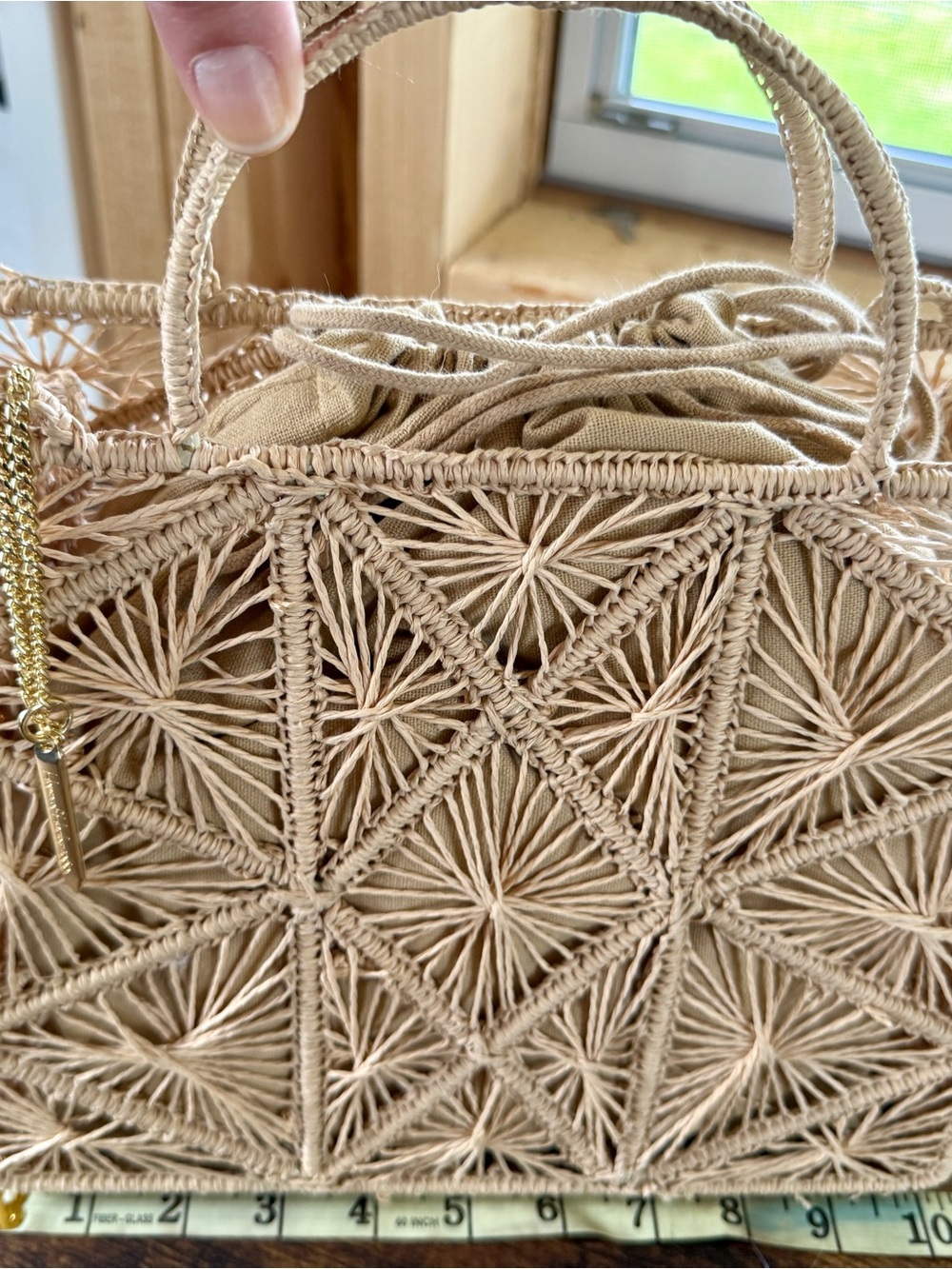 House of Harlow 1960 Beige Macramé Satchel